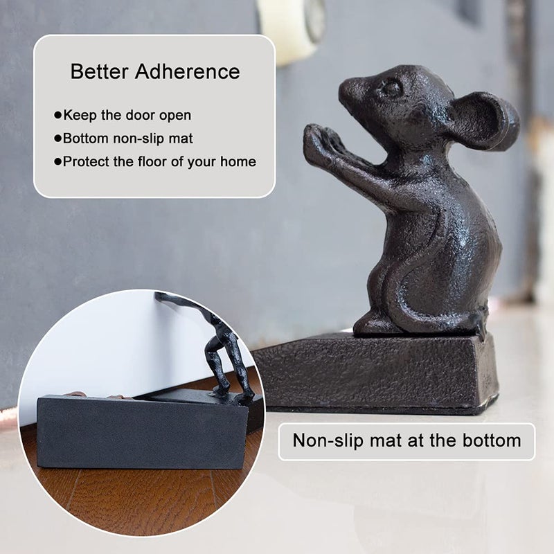 Earl Diamond Heavy Duty Cast Iron Cute Mouse Door Stops | Decorative Cute Animal Statue Metal Door Stopper Wedge, with Non-Slip Mat for Home Office Commercial - Image 4